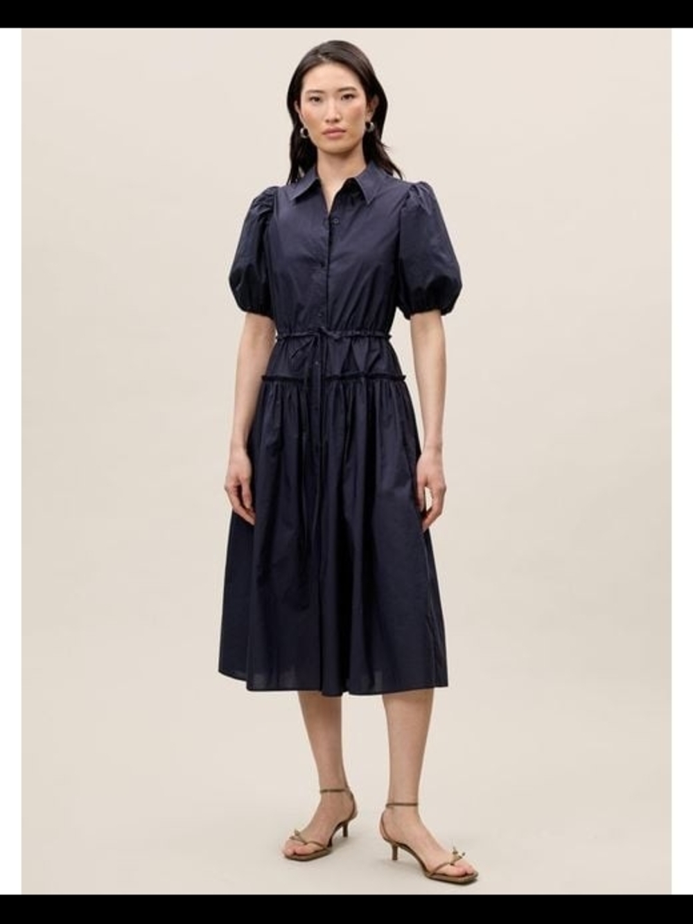 NWT Rebecca Taylor Navy Blue Poplin Shirt Dress Size Large